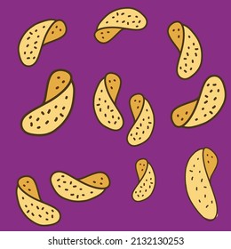 Vektorgrafik von Kartoffelchips auf violettem Hintergrund 
