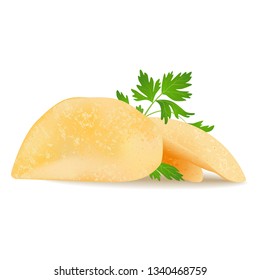 Vector illustration. Potato chips with parsley isolated on white background. EPS10