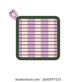 Vector illustration of a potholder. For use in kitchen-themed designs, cookbook illustrations, advertising materials, cooking blogs and prints. Quilted fabric with striped pattern. Square shape.