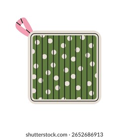 Ilustração vetorial de um ponteiro. Para uso em designs com temas de cozinha, ilustrações de livros de receitas, materiais publicitários, blogs de culinária e impressões. Tecido acolchoado com padrão de bolinhas. Forma quadrada.