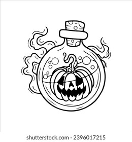 vector illustration of potion bottle and pumpkin