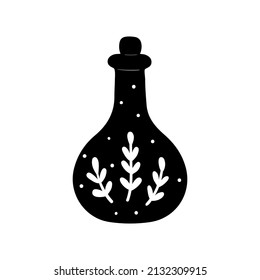 Vector illustration of the potion bottle.Witchy bottle with magic liquid.Mystic doodle element.
