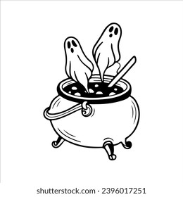 vector illustration of potion cauldron with ghost