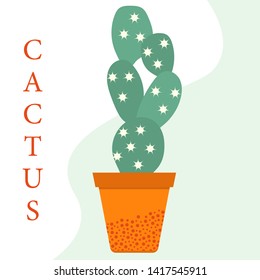 Vector illustration with potted cactus. Succulents. Trendy background. Tropical plants. Design for postcard, banner, poster or print.