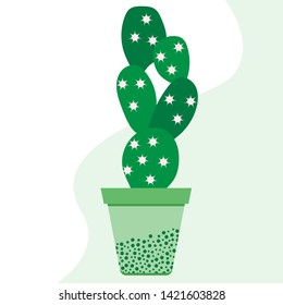 Vector illustration with potted cactus. Succulents. Trendy background. Tropical plants. Design for postcard, banner, poster or print.