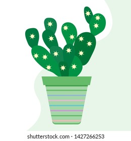 Vector illustration with potted cactus. Succulents. Trendy background. Tropical plants. Design for postcard, banner, poster or print.