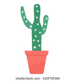 Vector illustration with potted cactus. Succulents. Trendy background. Tropical plants. Design for postcard, banner, poster or print.