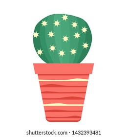 Vector illustration with potted cactus. Succulents. Trendy background. Tropical plants. Design for postcard, banner, poster or print.