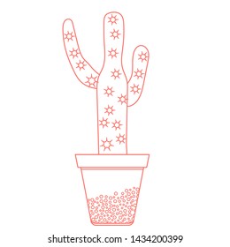 Vector illustration with potted cactus. Succulents. Trendy background. Tropical plants. Design for postcard, banner, poster or print.