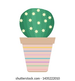 Vector illustration with potted cactus. Succulents. Trendy background. Tropical plants. Design for postcard, banner, poster or print.