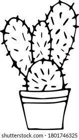 Vector illustration of a potted house plant cactus in Doodle style.  Cactus greenery decoration concept of home comfort, ecology. Can be used for fabric, books, textiles, web, Wallpaper