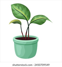 Vector illustration of a potted houseplant with leaves