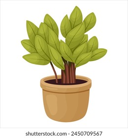 Vector illustration of a potted houseplant with leaves