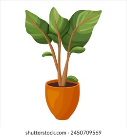 Vector illustration of a potted houseplant with leaves