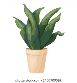 Vector illustration of a potted houseplant with leaves