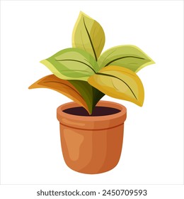 Vector illustration of a potted houseplant with leaves