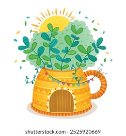 Ilustración vectorial de la planta en maceta