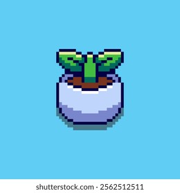 Vector Illustration of Potted Plant with Pixel Art Design, perfect for game assets themed designs