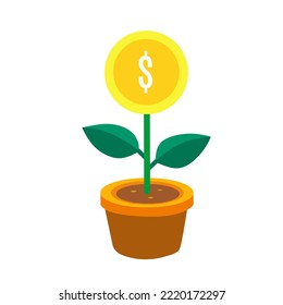 ilustración vectorial de las macetas con monedas en dólares para empresas, finanzas, transacciones, inversiones, iconos, símbolos, temas financieros, temas de trato,