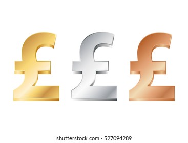 Vector Illustration Of Pound Sign In Gold, Silver And Bronze.EPS