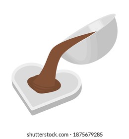 Vector illustration of pouring chocolate to heart shaped cake pan.