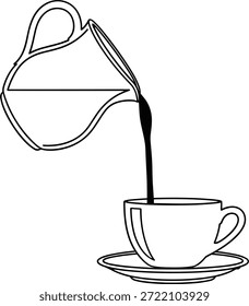 Ilustración vectorial de verter la bebida en la taza de té, bosquejo blanco y negro para la bebidaIlustración vectorial de verter la bebida en la taza de té, bosquejo blanco y negro para la bebida
