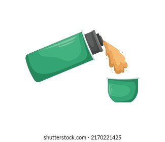 Vector illustration of pouring tea from a thermos into a mug lid.