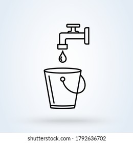 vector illustration of pouring water in bucket. illustration of water wastage from damage bucket. Simple modern icon design illustration.