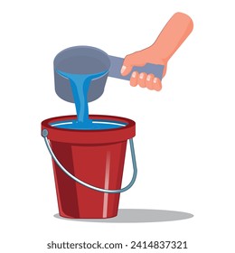 vector illustration of pouring water from a dipper into a bucket.