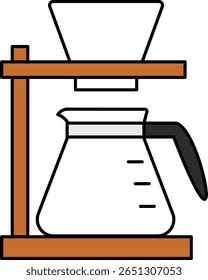 Ilustración vectorial de un puesto de café con gotero y servidor, aislado sobre fondo blanco