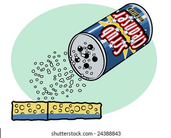 vector illustration of powdered cleanser poured on a sponge... can graphic contained in clipping mask.