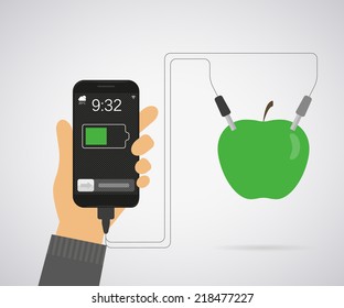 Vector illustration of power from apple for smartphone