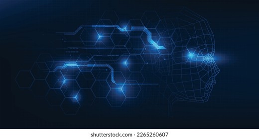 Vector illustration of the power of artificial intelligence automation digital neuron link to the genius brain.Digital big data and communication innovation technology concepts.