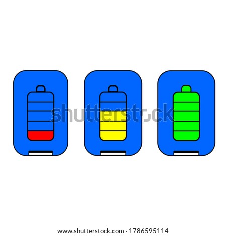 Vector illustration of a power bank type level with a depleted, half-filled, fully charged battery with a white background