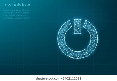 Ilustración vectorial del botón de encendido. Energía, concepto de tecnología eléctrica. Icono de botón de encendido hecho de cuadrícula y puntos.