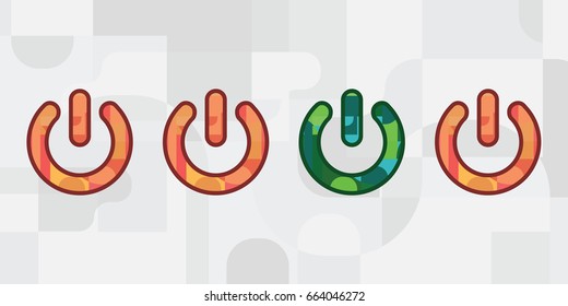vector illustration of power buttons in red and green colors for electricity and computer concepts