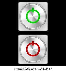 Vector illustration of power buttons in two stages - green and red.