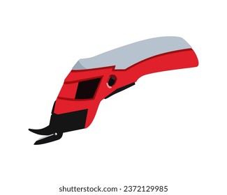 Vector Illustration of Power Electric Fabric Scissors Cutter For Crafts, Sewing, Cardboard, Cordless with 2 Cutting Blades, isolated on white background. Carpentry tools.