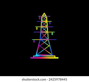 Vector illustration of a power line support in a multicolored gradient outline