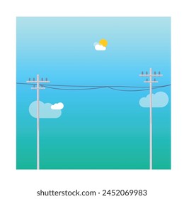 A Vector Illustration of Power Lines Perspective or Urban Connectivity, Flat Design