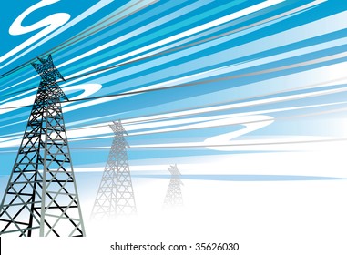 Vector illustration of a power lines in the sky.
