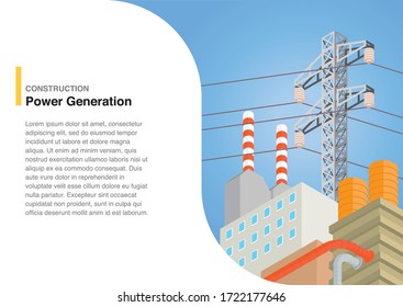 Vector illustration of a power plant with text on the left.