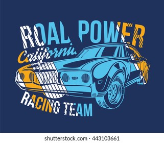 vector illustration of the power of the roads of California style racing team. vintage graphic design for t-shirts