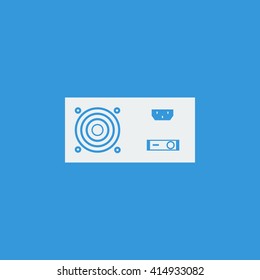 Vector illustration of power supply sign icon on blue background.
