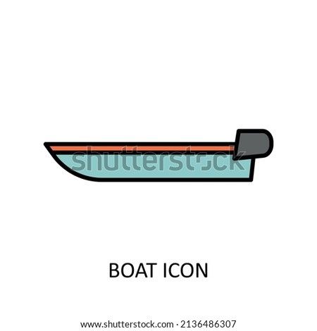 Vector illustration with powerboat. Linear drawing
