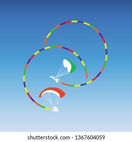 Vector illustration of the powered paragliders in the sky