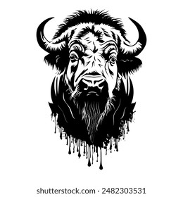 A vector illustration of a powerful African buffalo, ideal for t-shirt stencil printing, logos, and digital designs. Capture rugged detail and wild strength in your projects