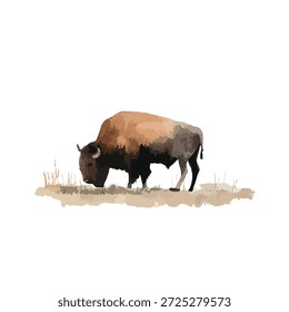 Ilustração vetorial de um poderoso pastoreio de Bisões Americanos, ideal para a conservação da vida selvagem, projetos de natureza ou conteúdo educacional. Isolado para fácil utilização.