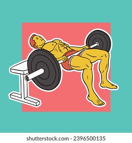 vector illustration of a powerlifter athlete lifting heavy weights in a lying position to build thigh muscles svg