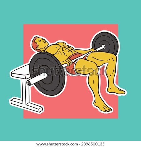 vector illustration of a powerlifter athlete lifting heavy weights in a lying position to build thigh muscles